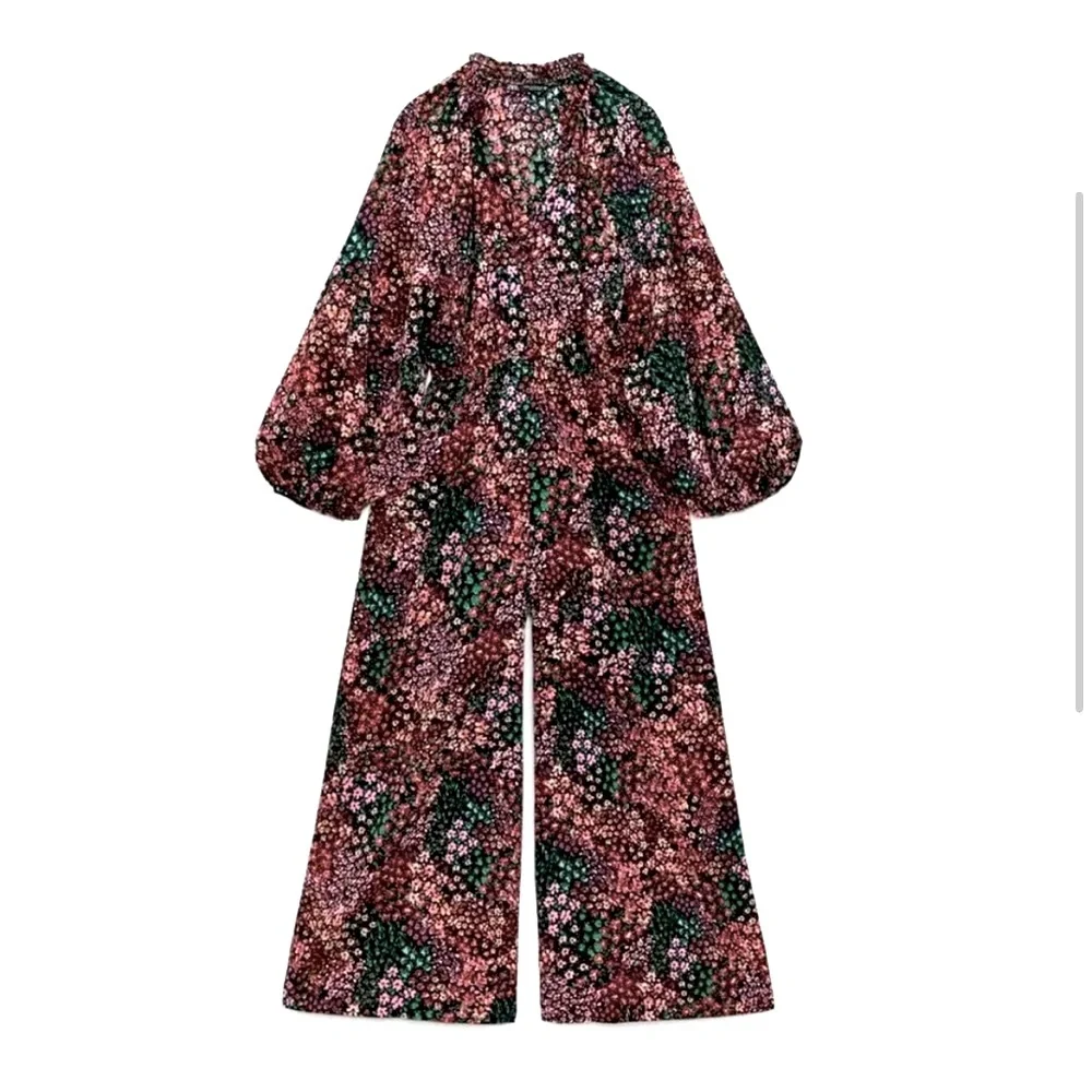 Zara Woman’s Balloon Sleeve V Neck Flowy Full Length Floral Print Jumpsuit XS